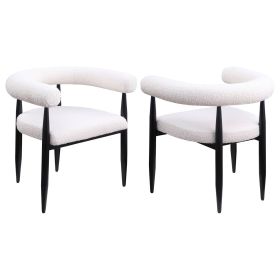 2pc Set Modern U-shaped Backrest Arms Dining Armchairs Black Textured Boucle Upholstered Back Dining Room Kitchen Furniture White Black