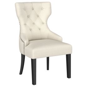 1pc Modern Tufted Wingback Curved Barrel Back Soft Upholstery Button Tufting Nailhead Trim Tapering Legs Black Finish Pirelli Webbing Dining Chai