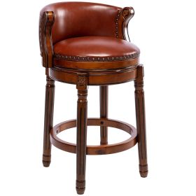 Seat height 26'' Cow top Leather Wooden Bar Stools, 360 Degree Swivel Bar Height Chair with Backs for Home Kitchen Counter(brown 1pc)