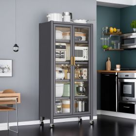 Open-door kitchen shelving Floor-to-ceiling multilevel household microwave storage cabinet bowls side cabinets cabinets Storage cabinets Grey col