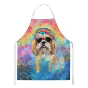 Shih Tzu Hippie Dawg Apron Cooking Kitchen Server Baking Crafts Gardening for Adult Women Men, Unisex, Large, Multicolor