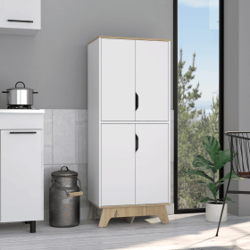 Multistorage cabinet 59" H, four doors, four internal shelves, Light oak / White