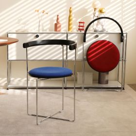 Folding Dining Chair with Modern Design,Chrome Frame with Wood back,Upholstered for Dining Living Room Kitchen Chairs,1pc (Blue-1pc)
