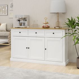 Buffet Cabinet Storage Sideboard Farmhouse Server Bar Wine Cabinet with 3 Drawers & 3 Doors Adjustable Shelves for Dining Living Room Kitchen Cup
