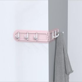 Hook Free Punching 6 Hook Corner Kitchen Bathroom Bedroom Dressing Room Wall Storage Hook Home Folding Coat Hook Without Perforation (Color: Pink)